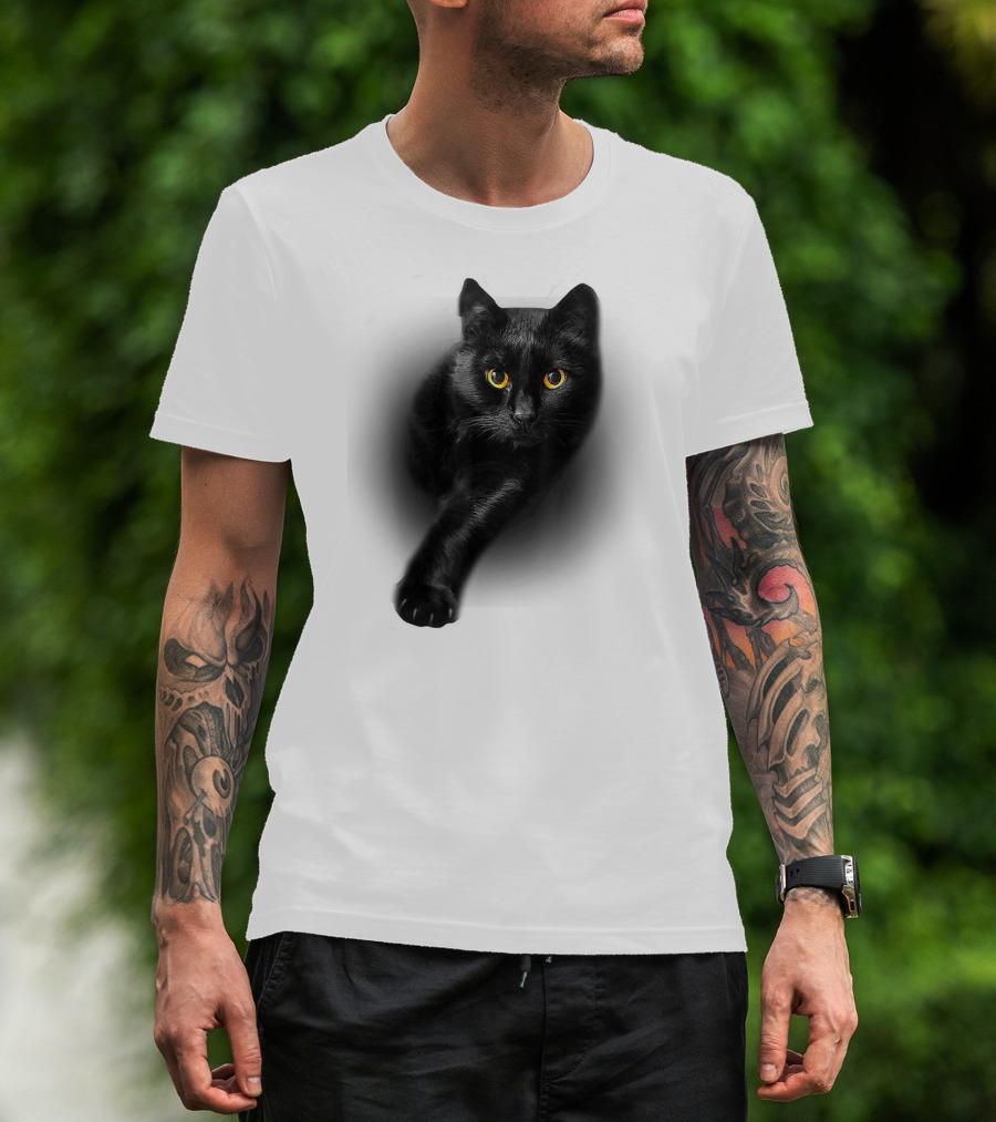 Black Cat Yellow Eyes Cats Iconic Feline Expression T-Shirt