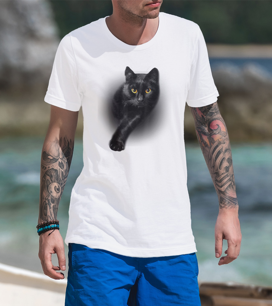 Black Cat Yellow Eyes Cats Iconic Feline Expression T-Shirt