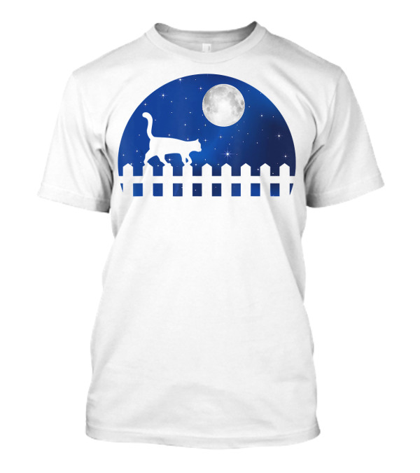 Cat Cat Moon Night Sky Walking Fence T-Shirt