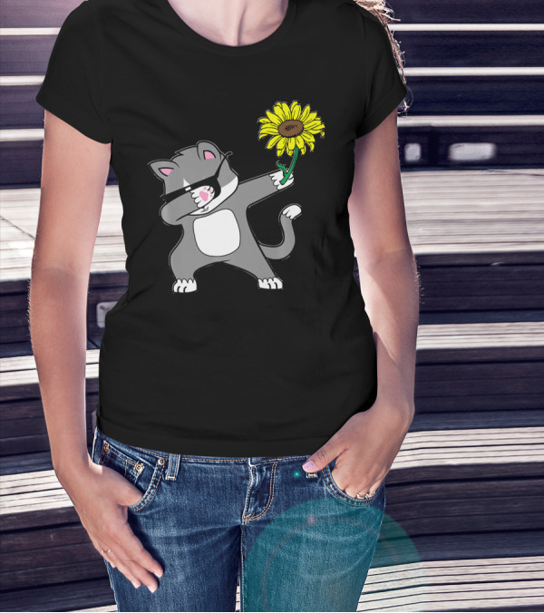 Dabbing Kitty Cat Sunflower Autism Awareness Iconic Symbols T-Shirt