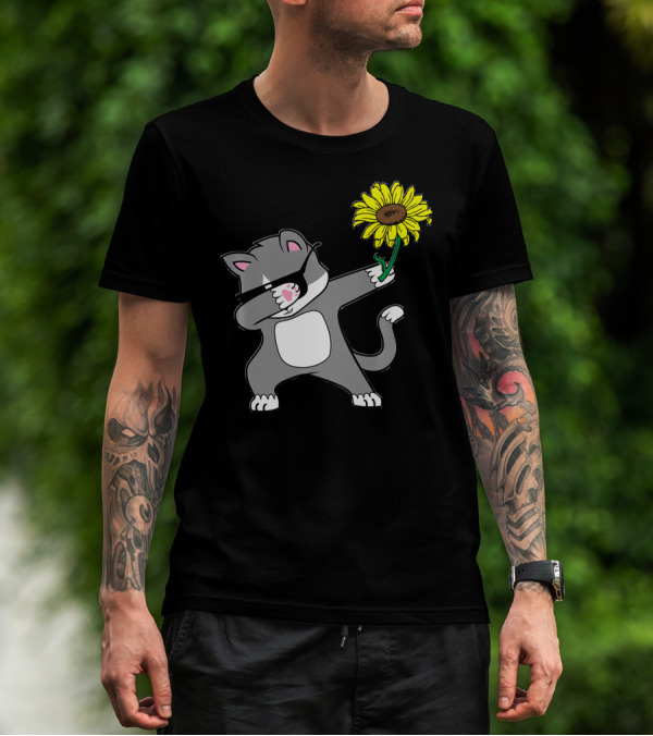 Dabbing Kitty Cat Sunflower Autism Awareness Iconic Symbols T-Shirt