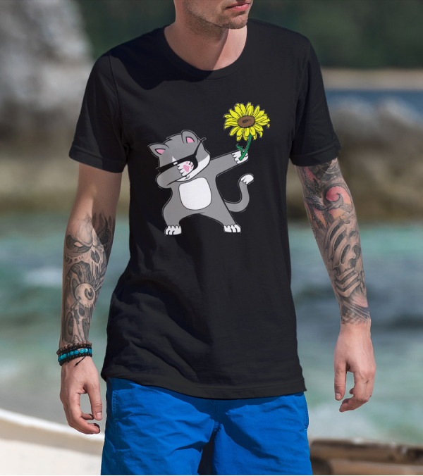 Dabbing Kitty Cat Sunflower Autism Awareness Iconic Symbols T-Shirt