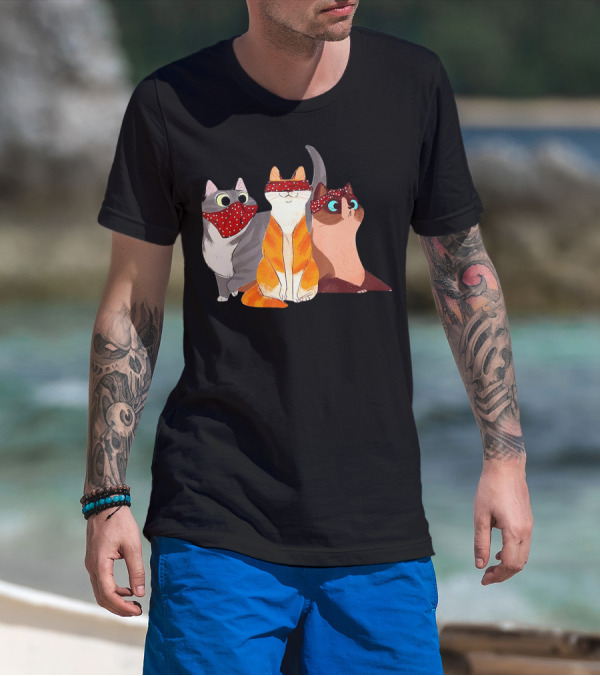 Polka Dot Bandana-Wearing Funny Cats Trio For Lovers T-Shirt