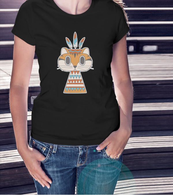 Native Cat American Boho Tribal Feathers T-Shirt