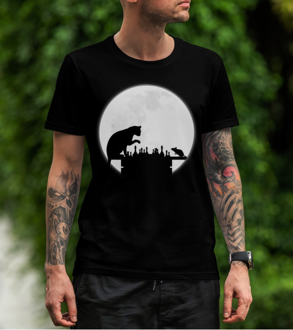 The Chess Match Of Cat And Mouse Under The Full Moon T-Shirt