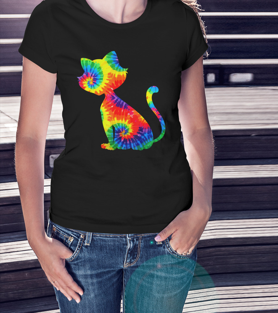Tie Dye Colorful Kitten Cat Spiral T-Shirt