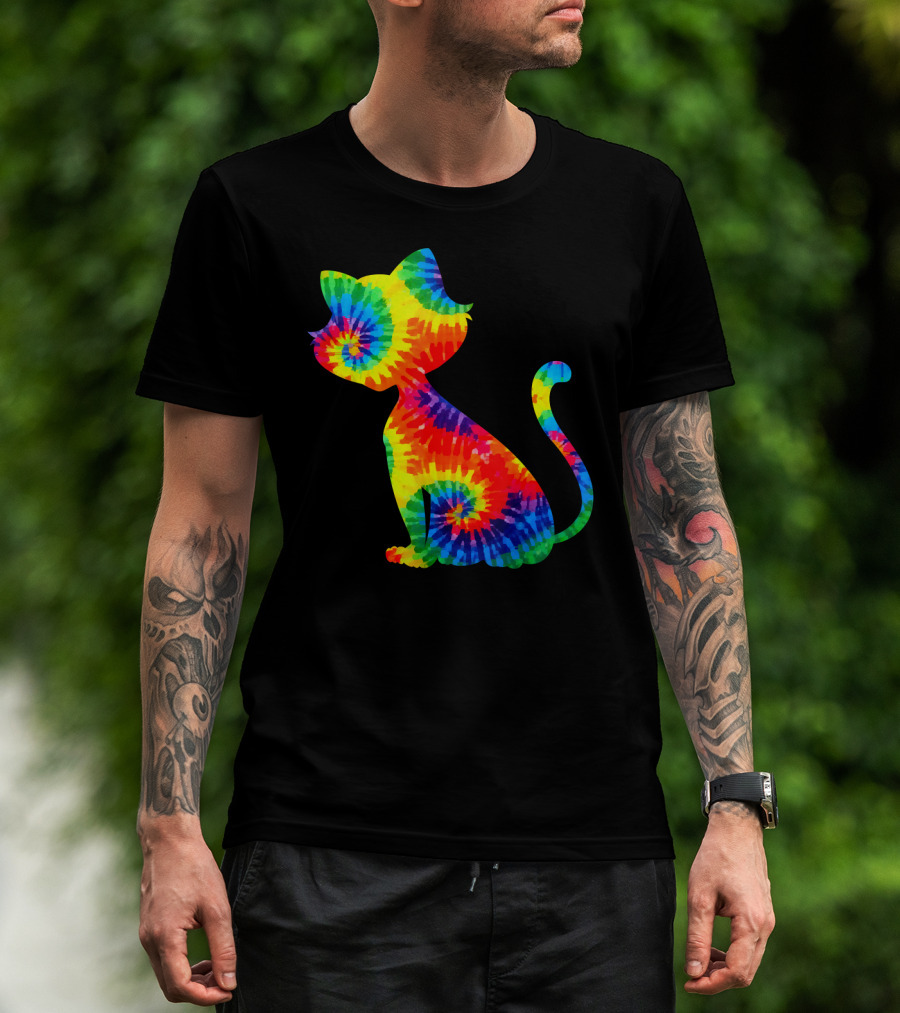 Tie Dye Colorful Kitten Cat Spiral T-Shirt