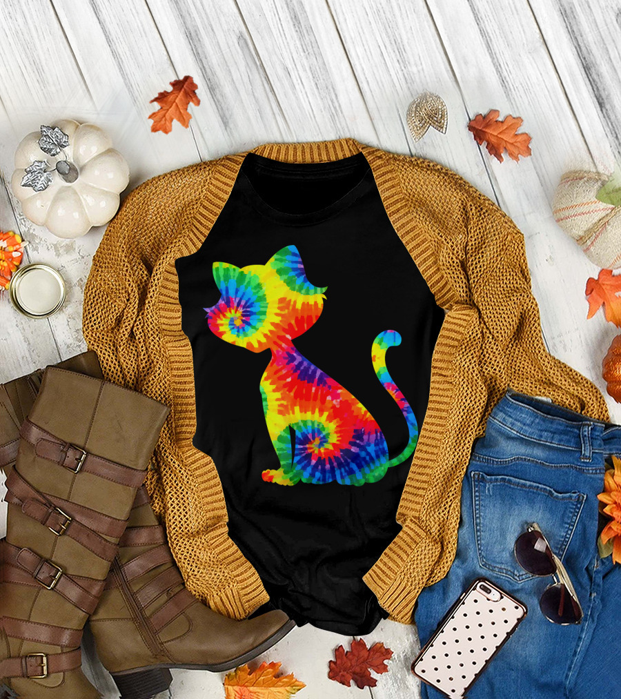 Tie Dye Colorful Kitten Cat Spiral T-Shirt