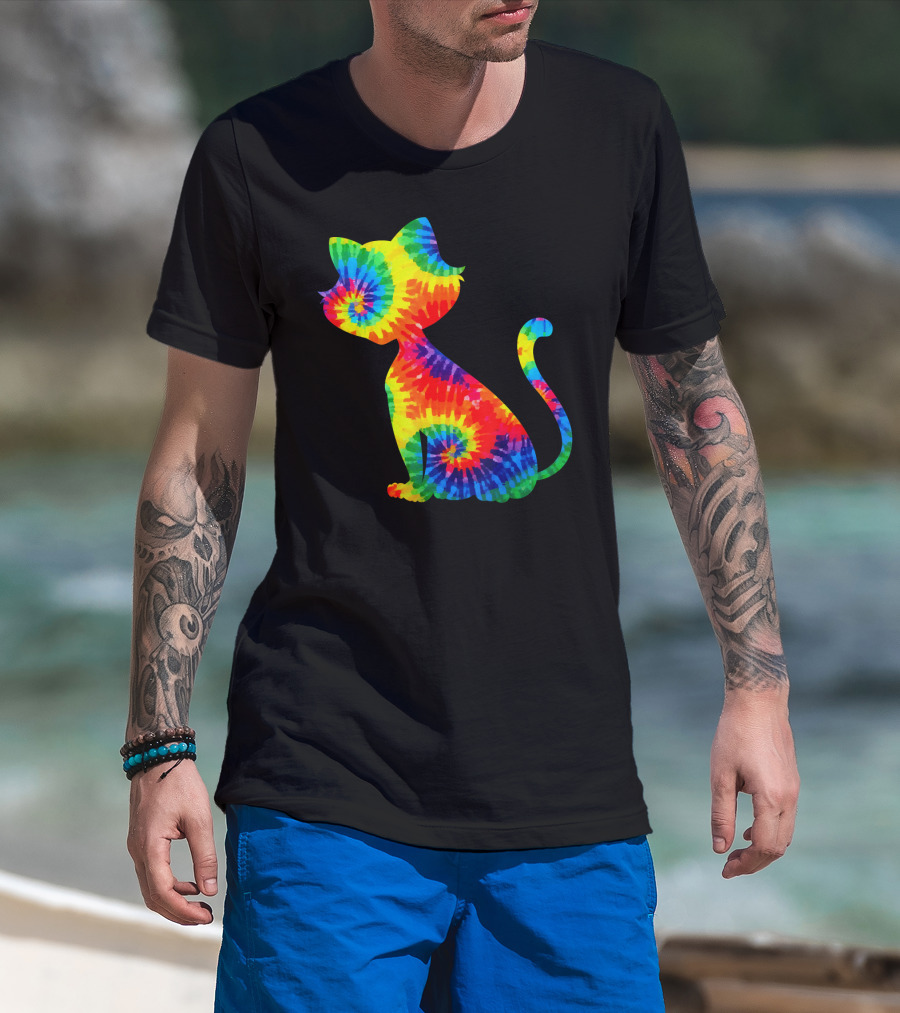 Tie Dye Colorful Kitten Cat Spiral T-Shirt