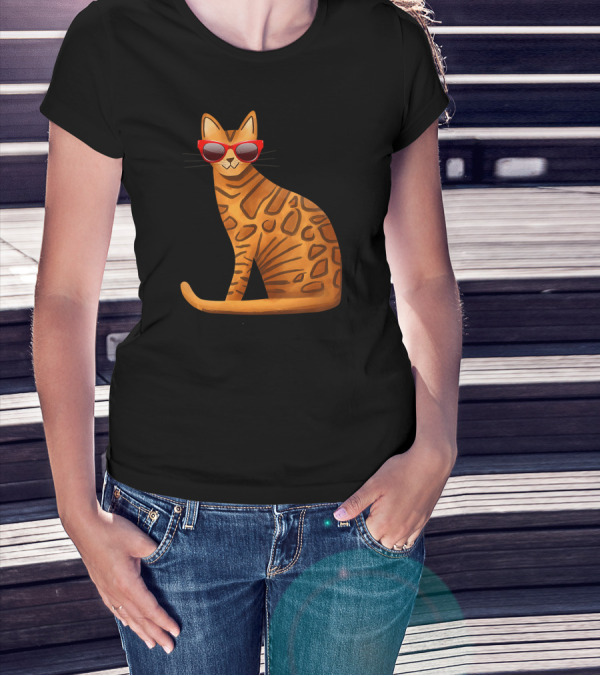 Best Cool Bengal Cat With Red Sunglasses For Summer T-Shirt