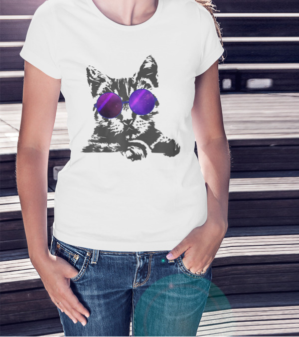 Cool Cat With Cosmic Round Sunglasses For Cat Lover T-Shirt
