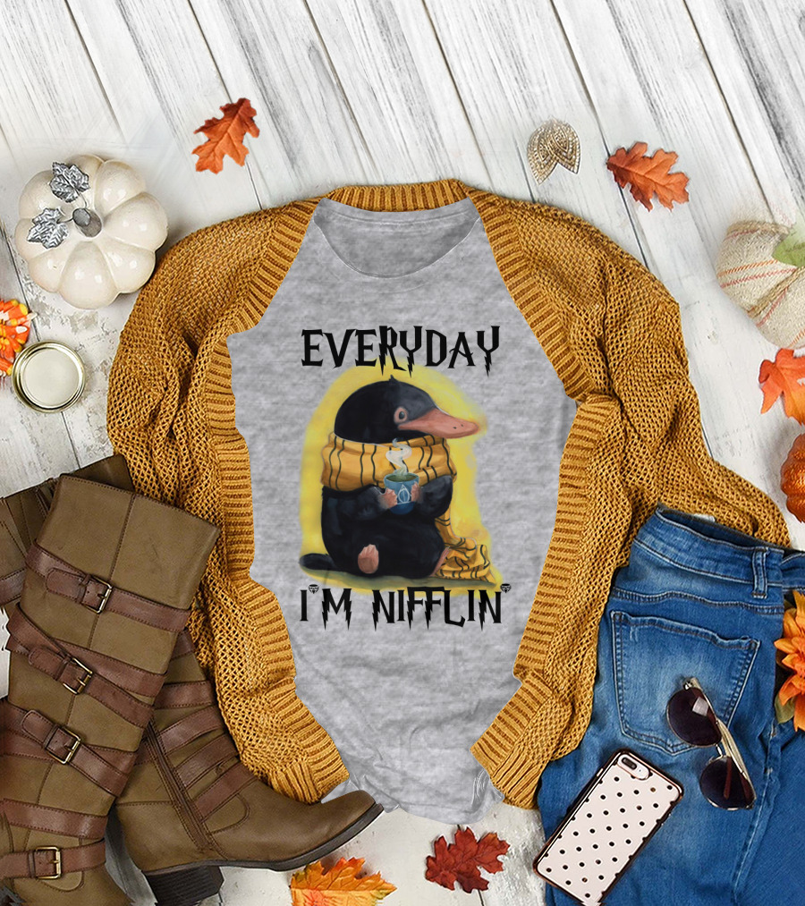 Everyday I'm Nifflin' Magical Creature with Scarf and Tea Cup T-Shirt