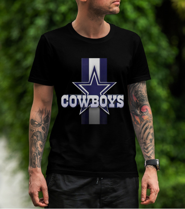 Dallas Cowboys Star Logo With Blue And White Stripe Background T-Shirt
