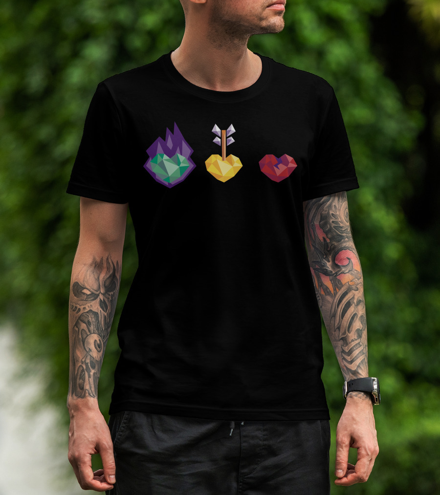 Polygon Heart Trio With Fire Arrow And Crack T-Shirt