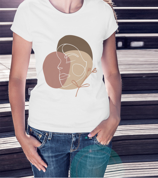 Line Art Woman Face Beauty Minimalist Abstract Linear Profile T-Shirt