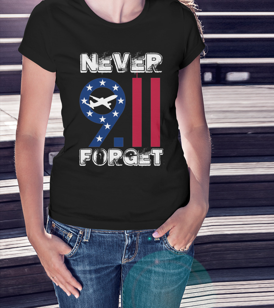 911 Never Forget 9.11 Memorial Remembrance With Stars And Airplane T-Shirt