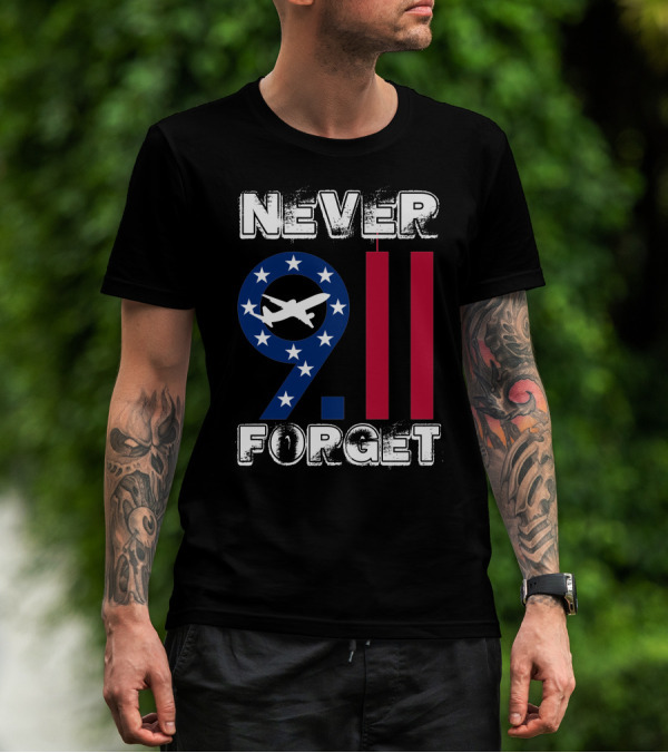 911 Never Forget 9.11 Memorial Remembrance With Stars And Airplane T-Shirt