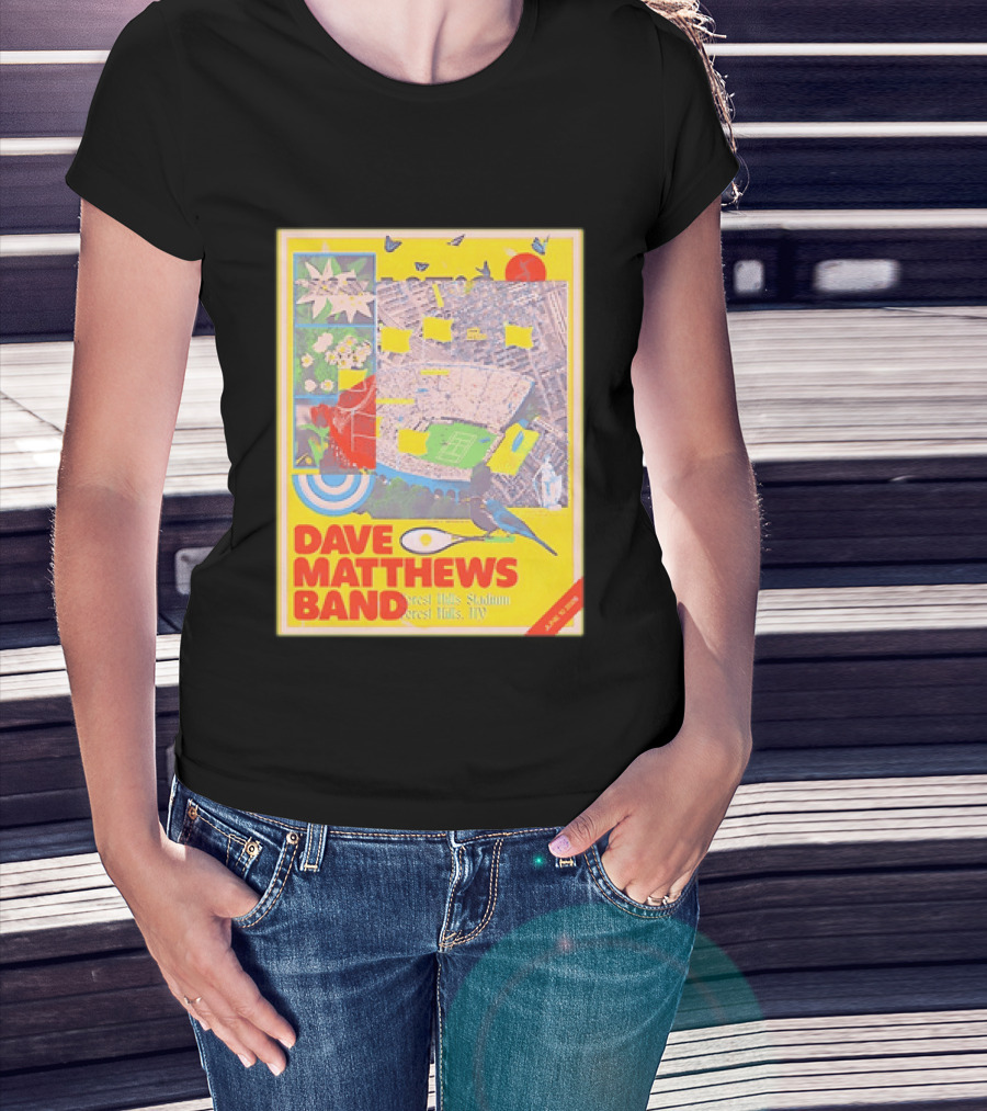 Dave Matthews Band Forest Hills NY 2026 Stadium June 10 Art Collage Stadium Map And Bird T-Shirt