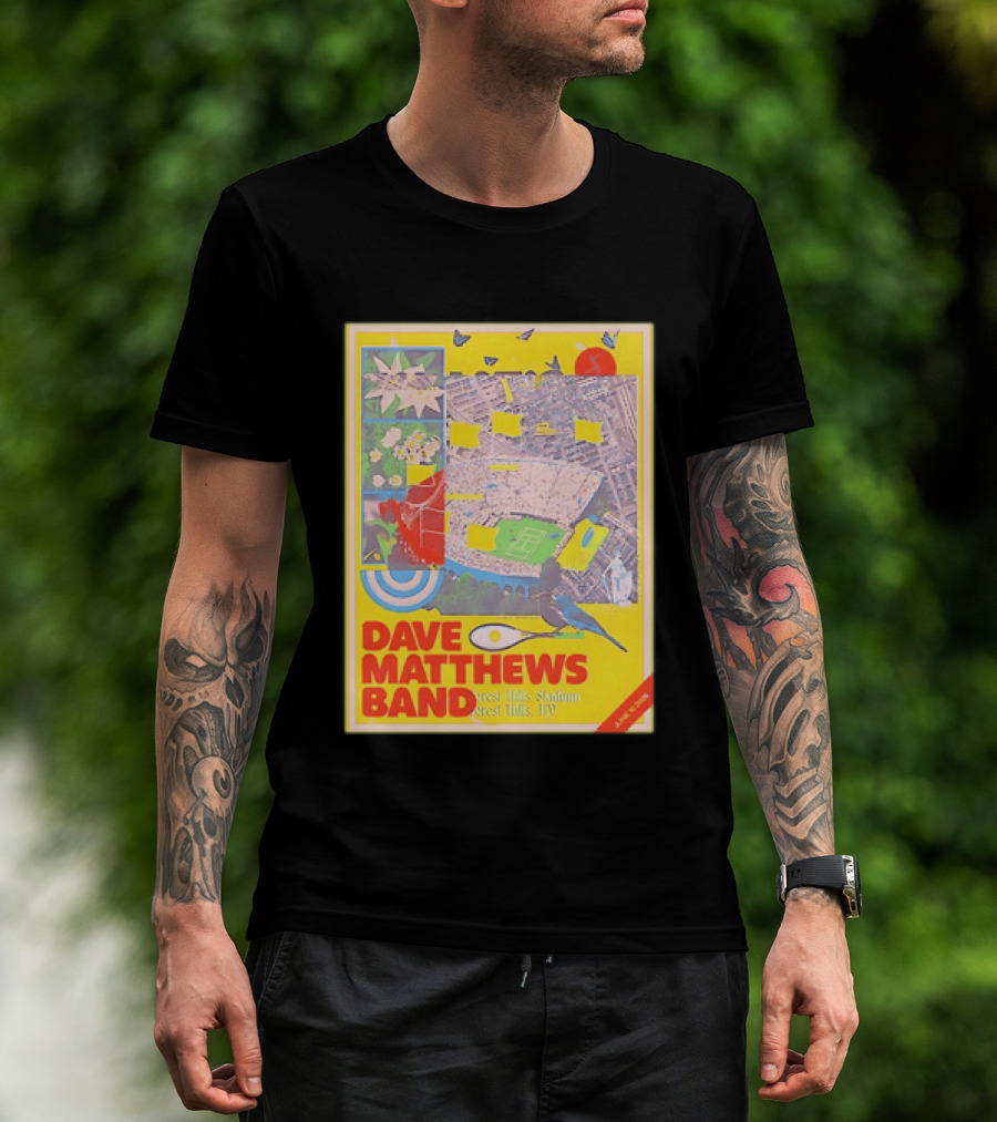 Dave Matthews Band Forest Hills NY 2026 Stadium June 10 Art Collage Stadium Map And Bird T-Shirt