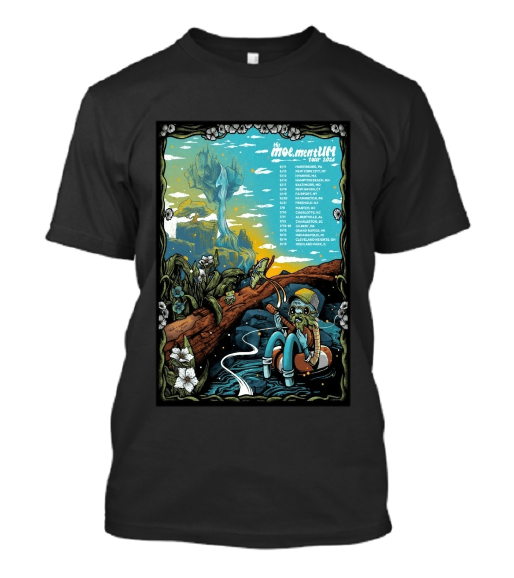 Moe.mentum Tour 2026 Dates With Surreal Nature Imagery And Character In Chill Scene T-Shirt