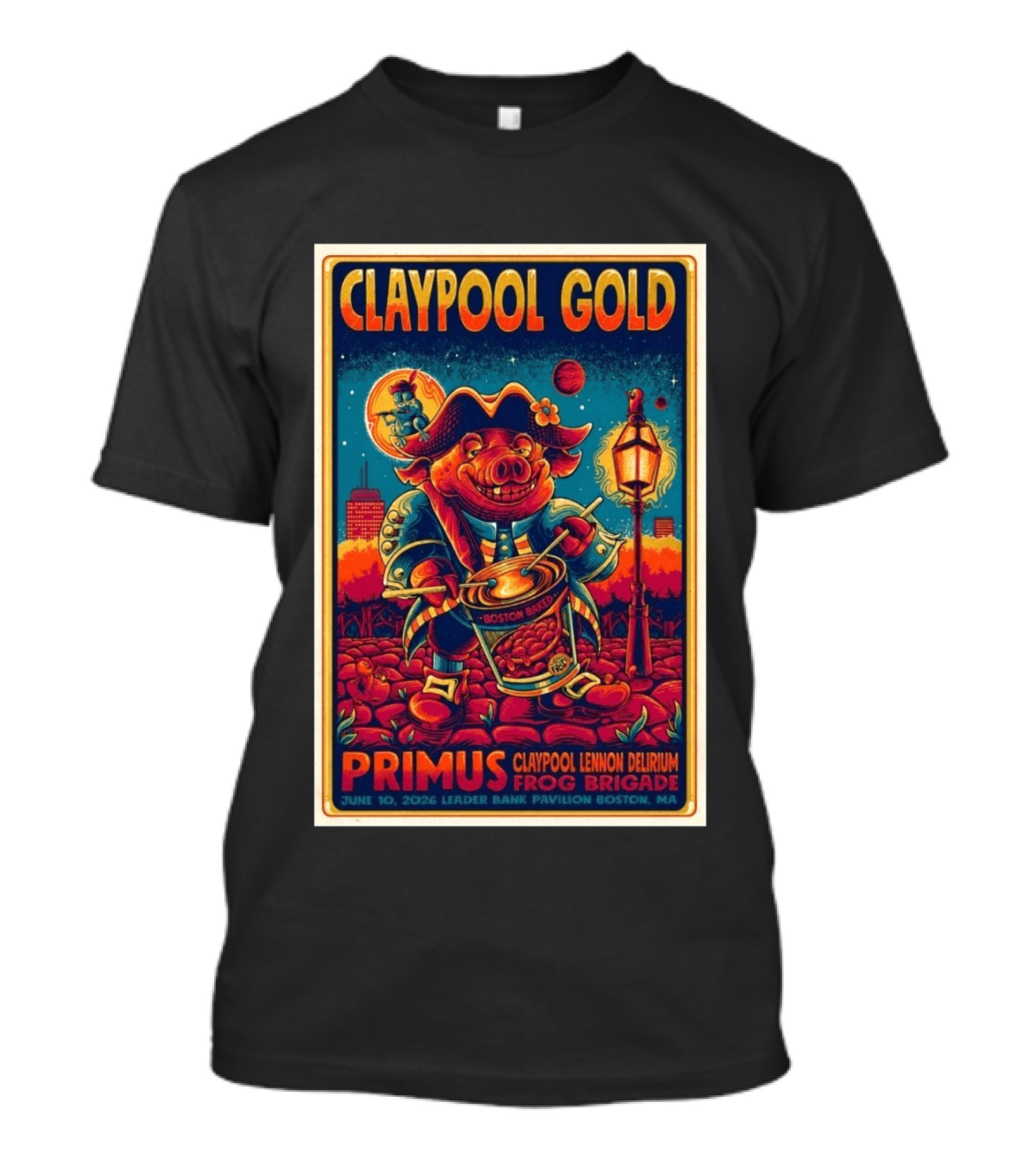 Claypool Gold Primus Frog Brigade June 10 2026 Leader Bank Pavilion Boston MA T-Shirt