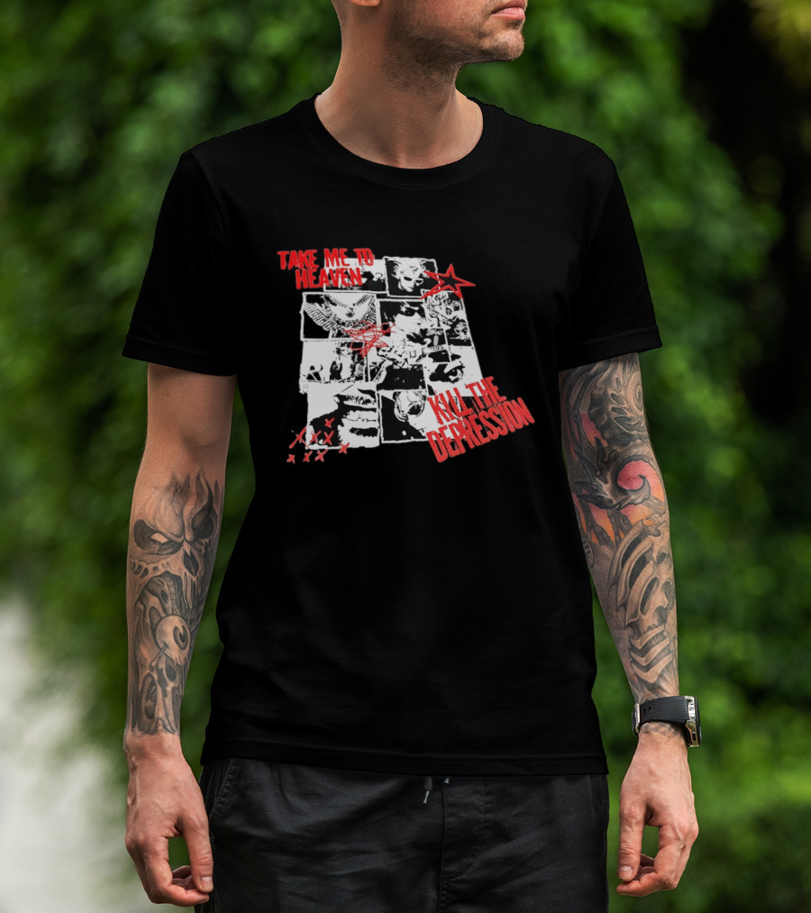Take Me To Heaven Kill The Depression Kurt Cobain Nirvana Punk Rock Concert Collage T-Shirt