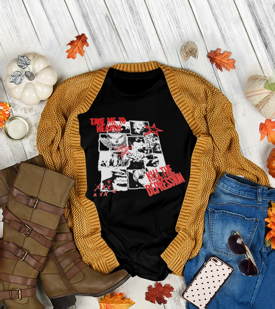 Take Me to Heaven Kill the Depression Kurt Cobain Nirvana Punk Rock Concert Collage T-Shirt