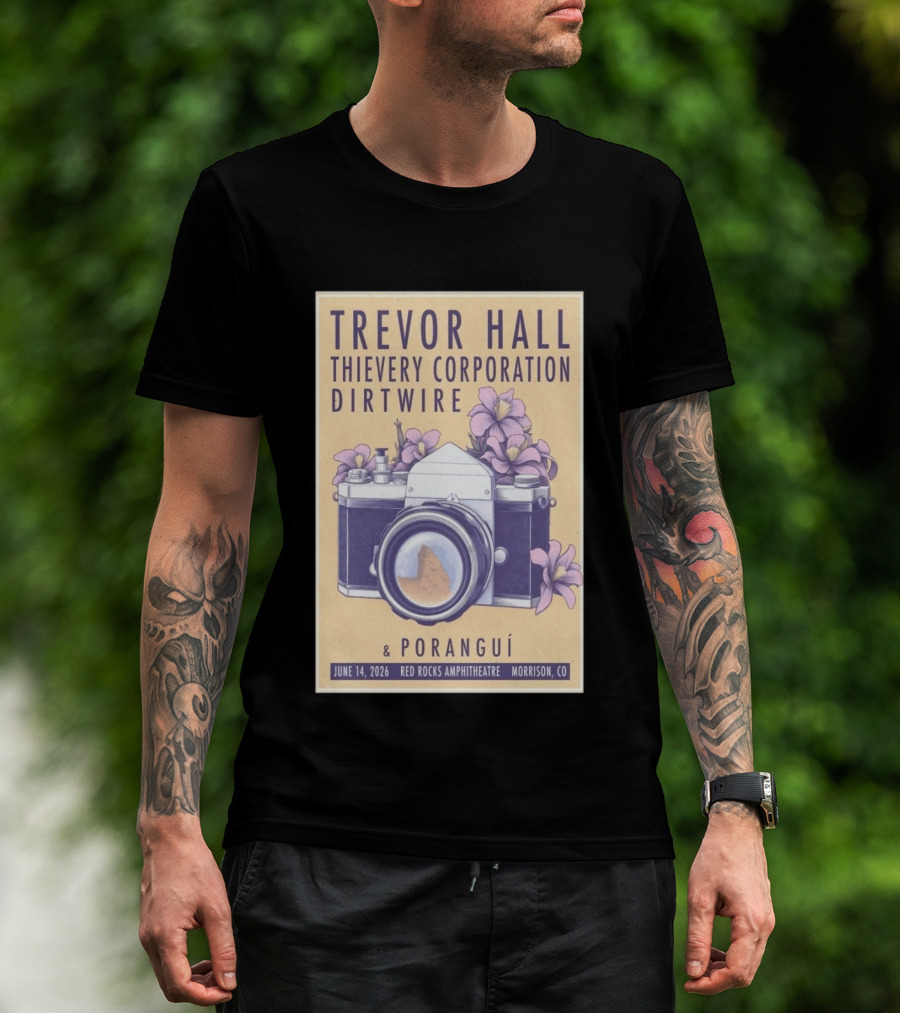 Trevor Hall Thievery Corporation Dirtwire Poranguí June 14 2026 Red Rocks Amphitheatre Morrison CO Flowers Camera T-Shirt