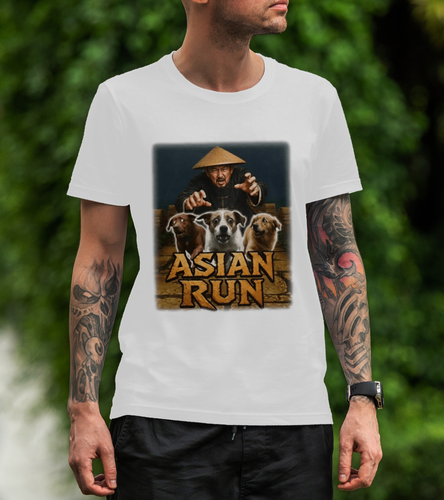 Asian Run Dogs With Traditional Hat Man T-Shirt