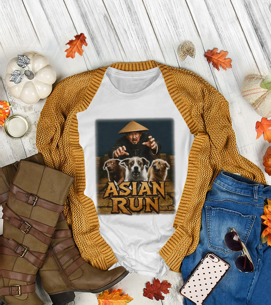 Asian Run Dogs with Traditional Hat Man T-Shirt