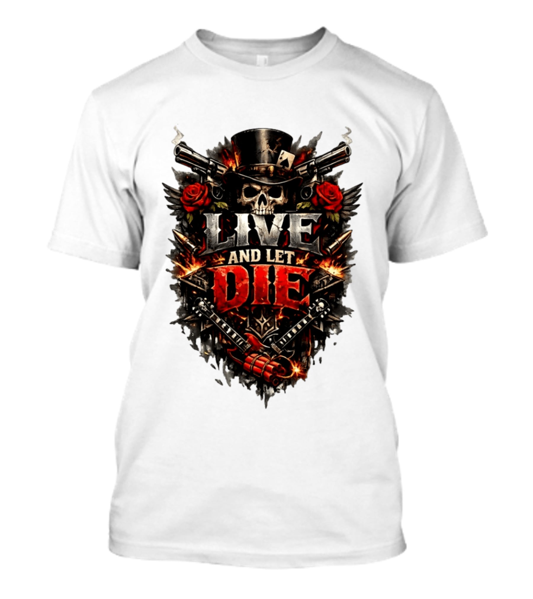 Guns N' Roses Live And Let Die Skull Roses Guns Playing Cards T-Shirt