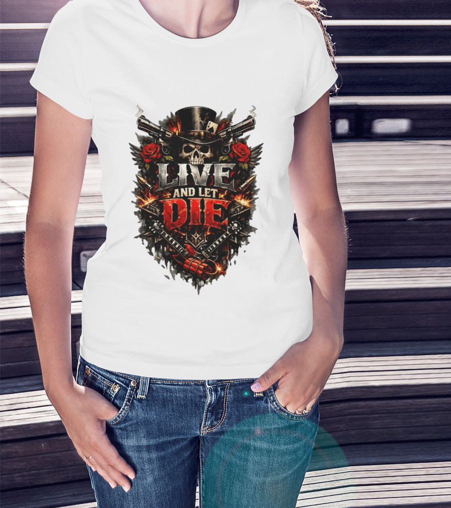 Guns N' Roses Live And Let Die Skull Roses Guns Playing Cards T-Shirt