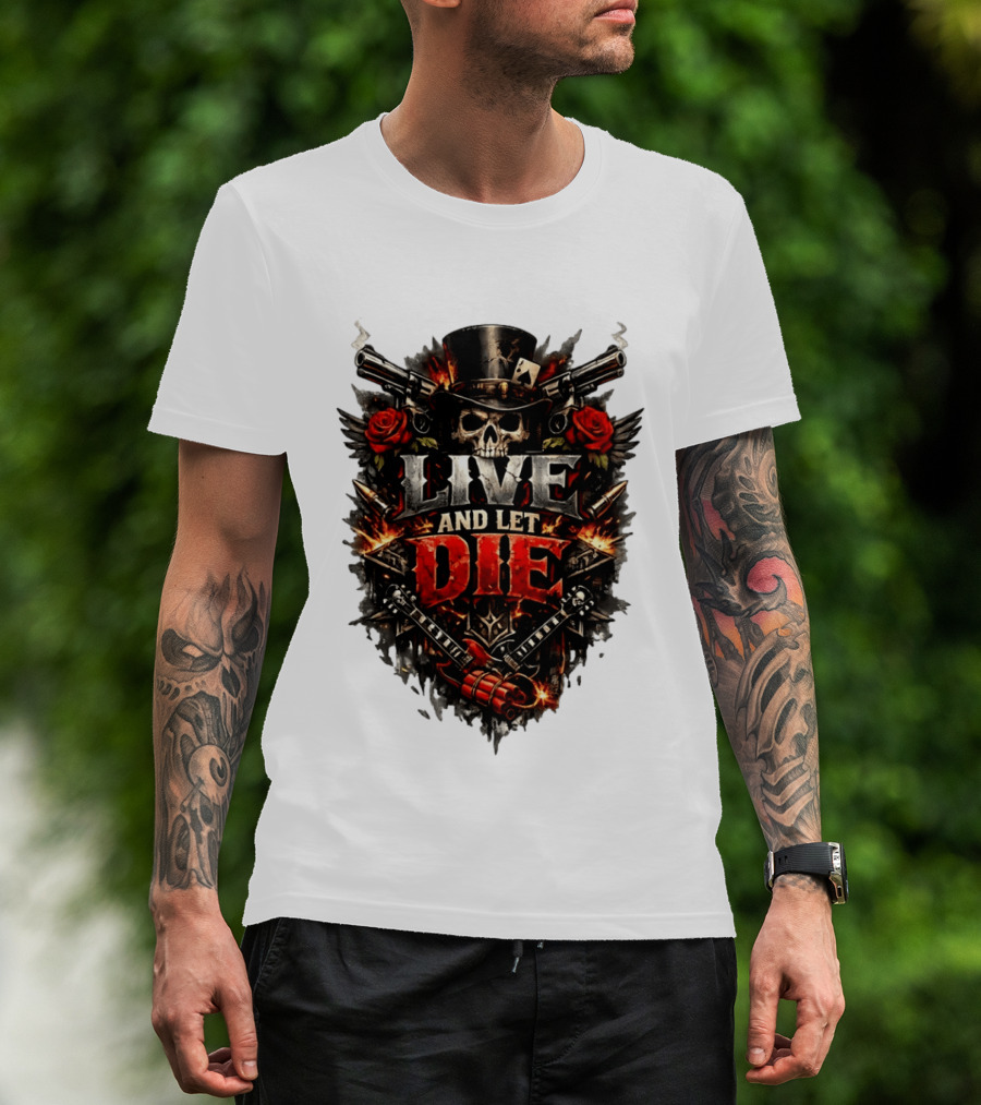 Guns N' Roses Live And Let Die Skull Roses Guns Playing Cards T-Shirt