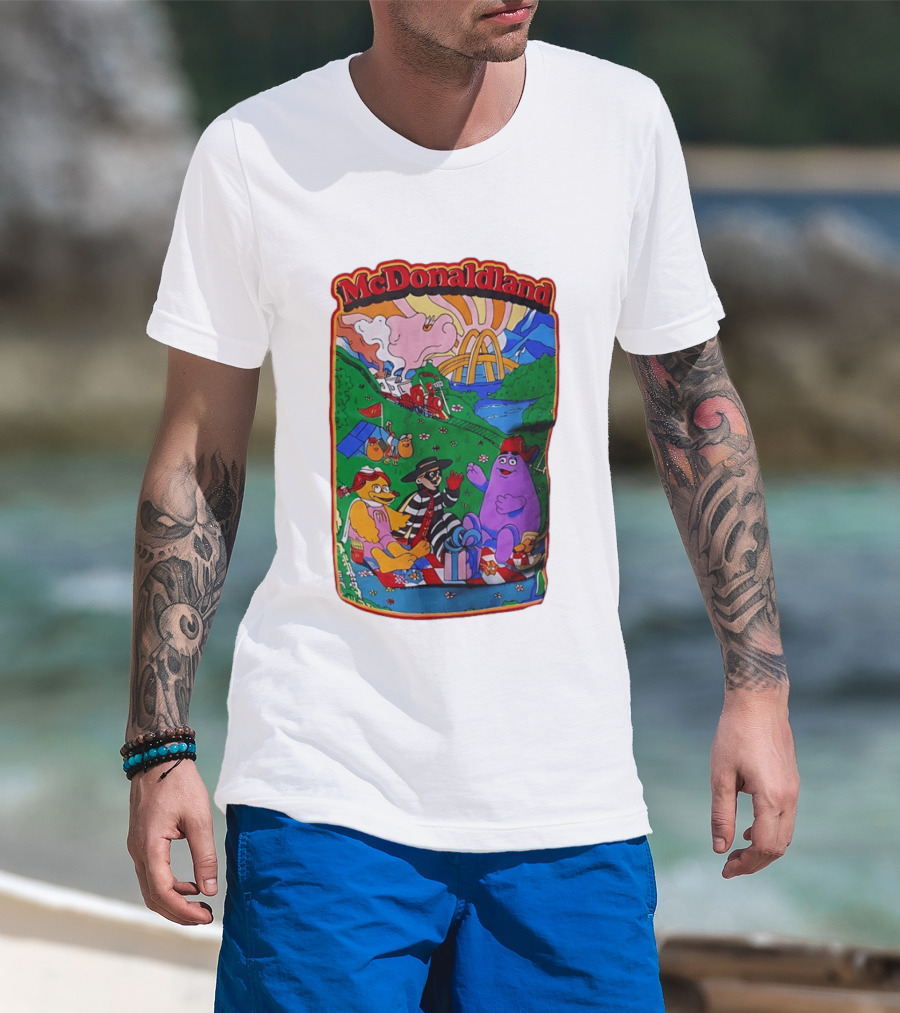 McDonaldland Hamburglar Grimace Birdie Picnic Train Scene T-Shirt