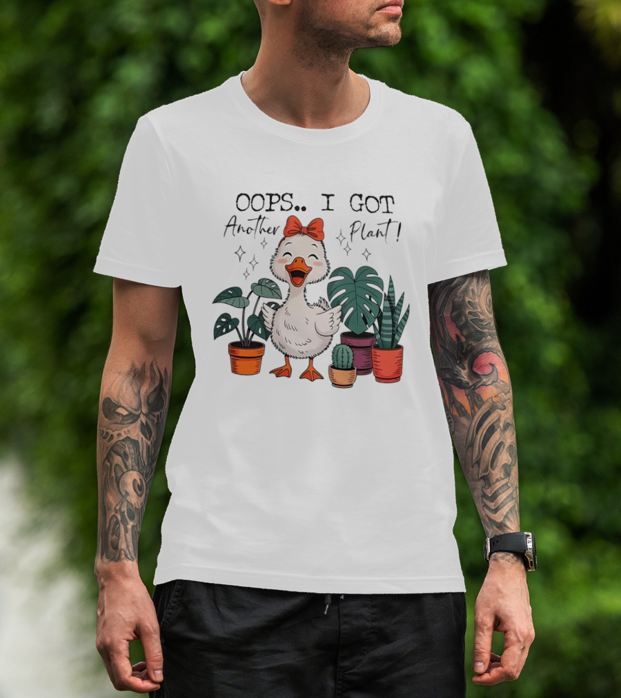 Oops I Got Another Plant Cartoon Duck Cute Bow Houseplants T-Shirt