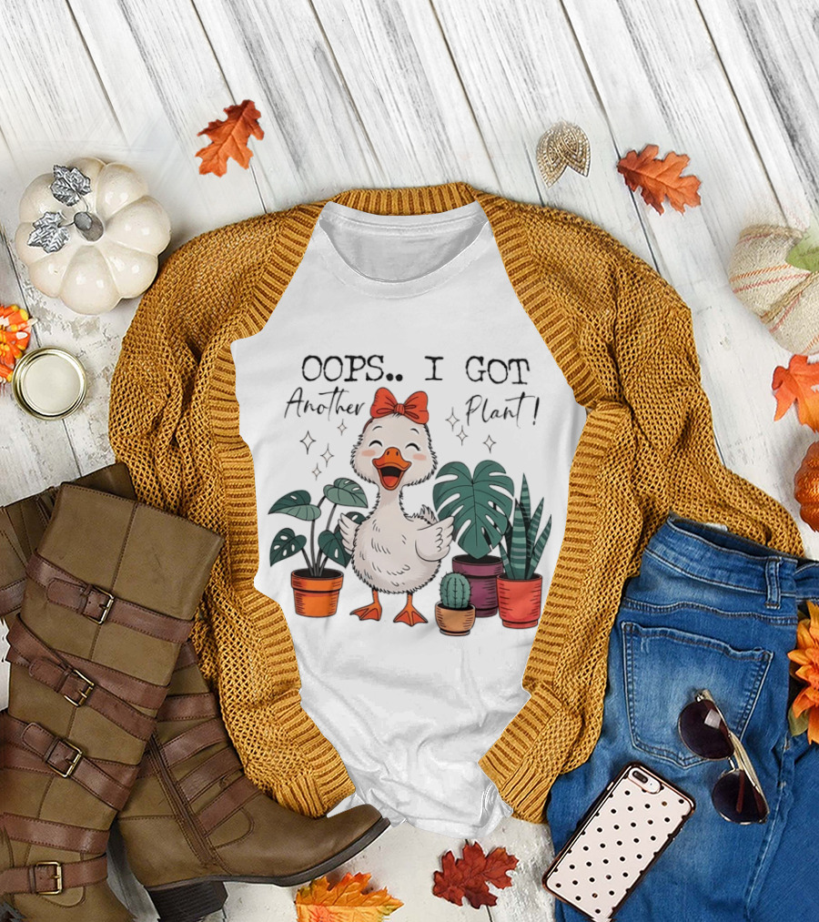 Oops I Got Another Plant Cartoon Duck Cute Bow Houseplants T-Shirt