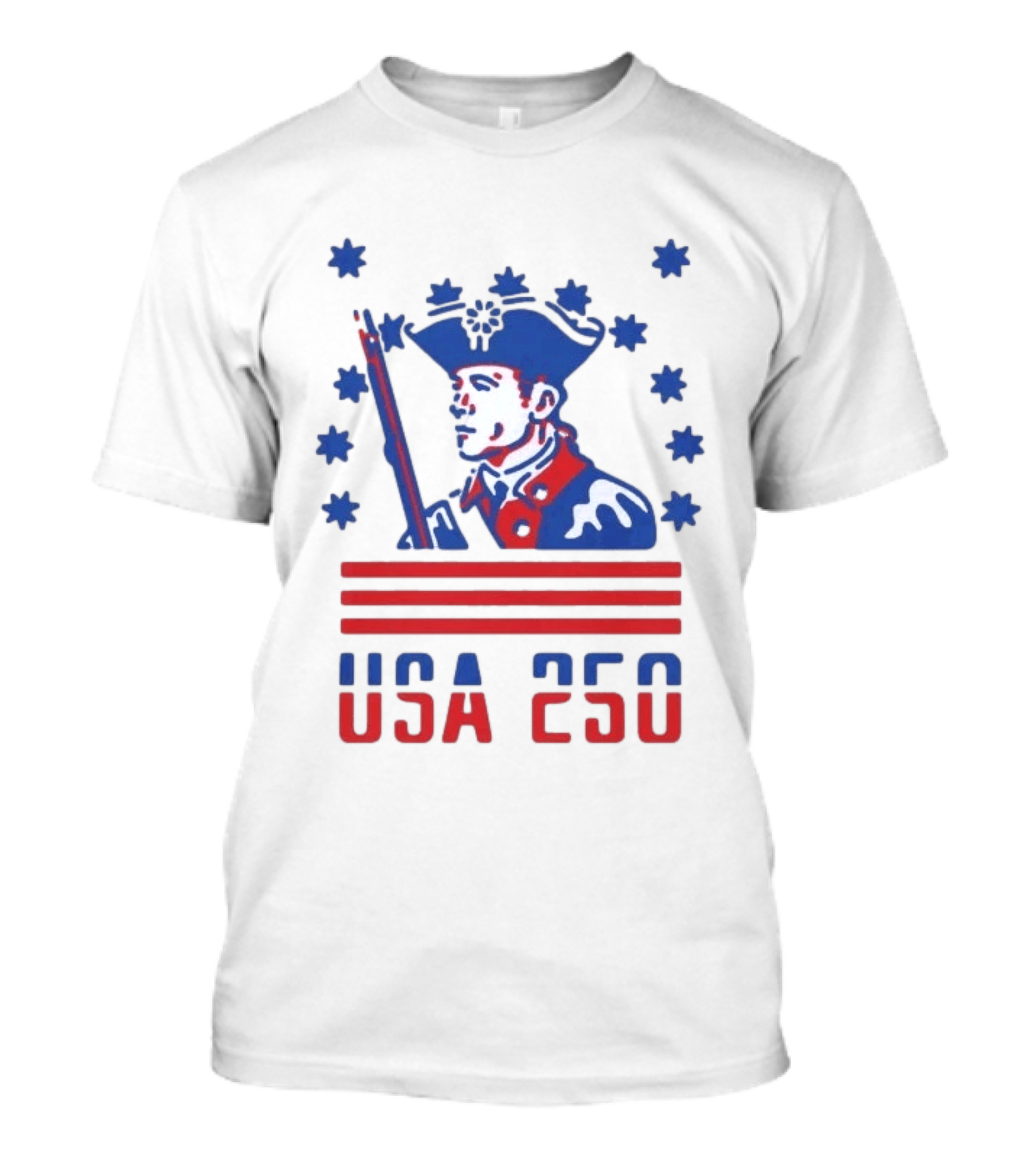 USA 250 Patriot America 250th Anniversary Revolutionary Soldier Stars Stripes T-Shirt
