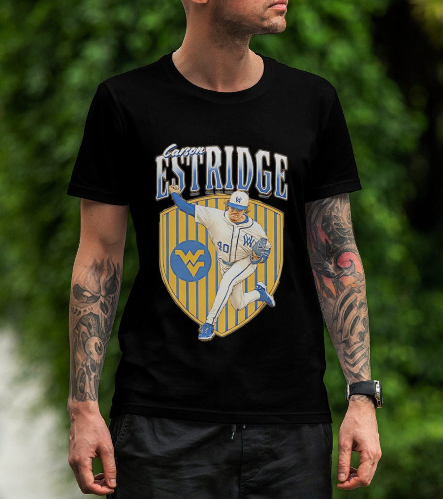 West Virginia Carson Estridge Baseball Running Pose T-Shirt