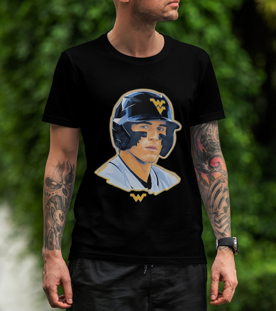 West Virginia Baseball Player Helmet WV T-Shirt