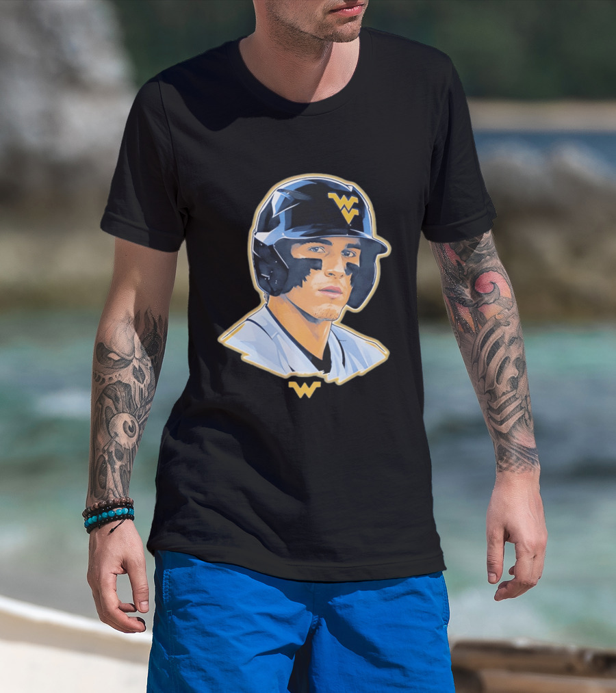 West Virginia Baseball Player Helmet WV T-Shirt