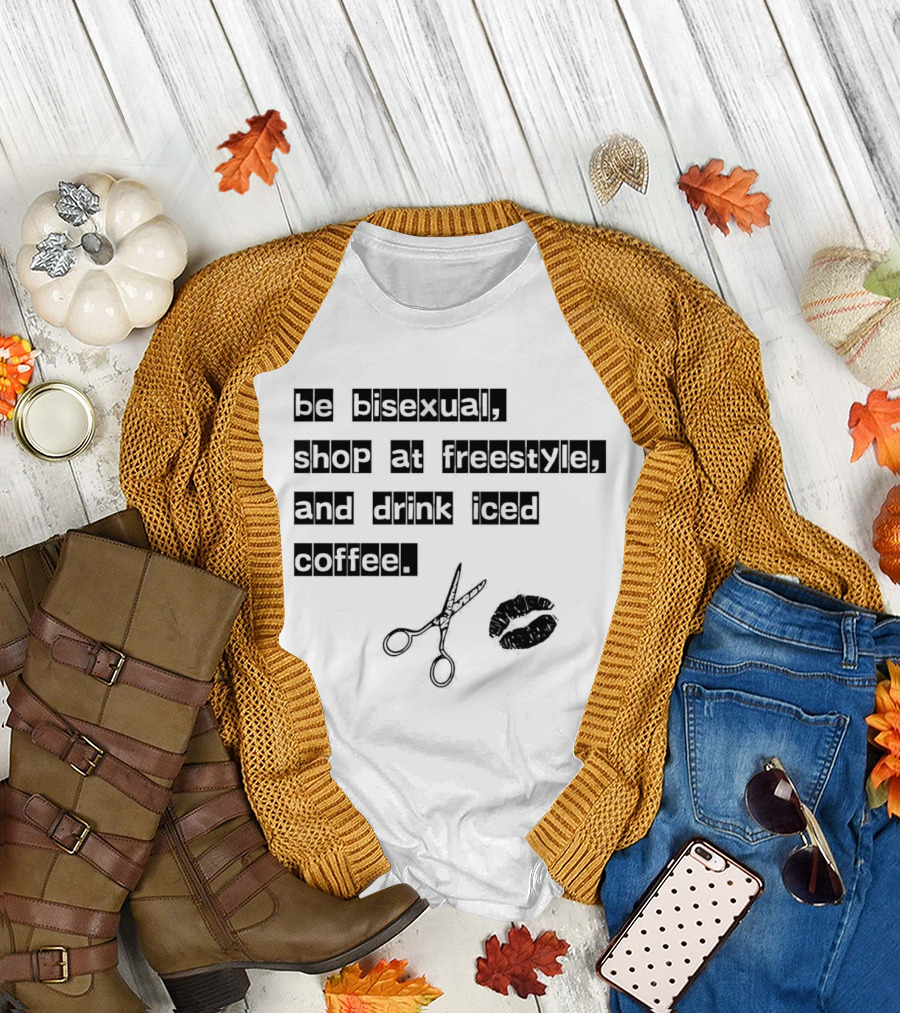 Be Bisexual Shop at Freestyle Drink Iced Coffee Scissors Lips T-Shirt