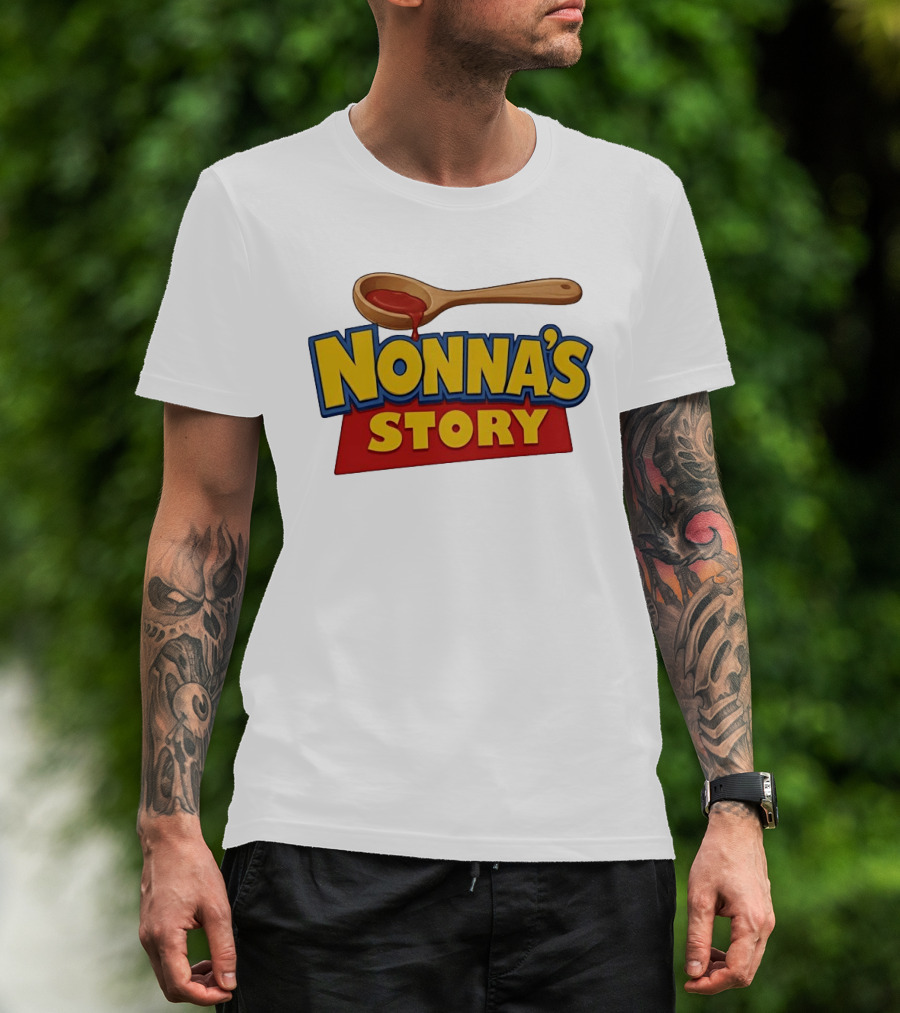 Nonna's Story Wooden Spoon Icon With Red Sauce T-Shirt