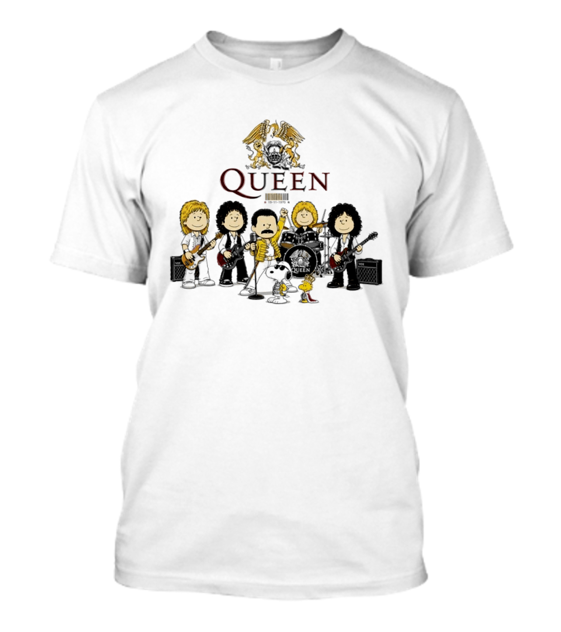 Queen Peanuts Collaboration With Snoopy And Woodstock Cartoon Band Members T-Shirt
