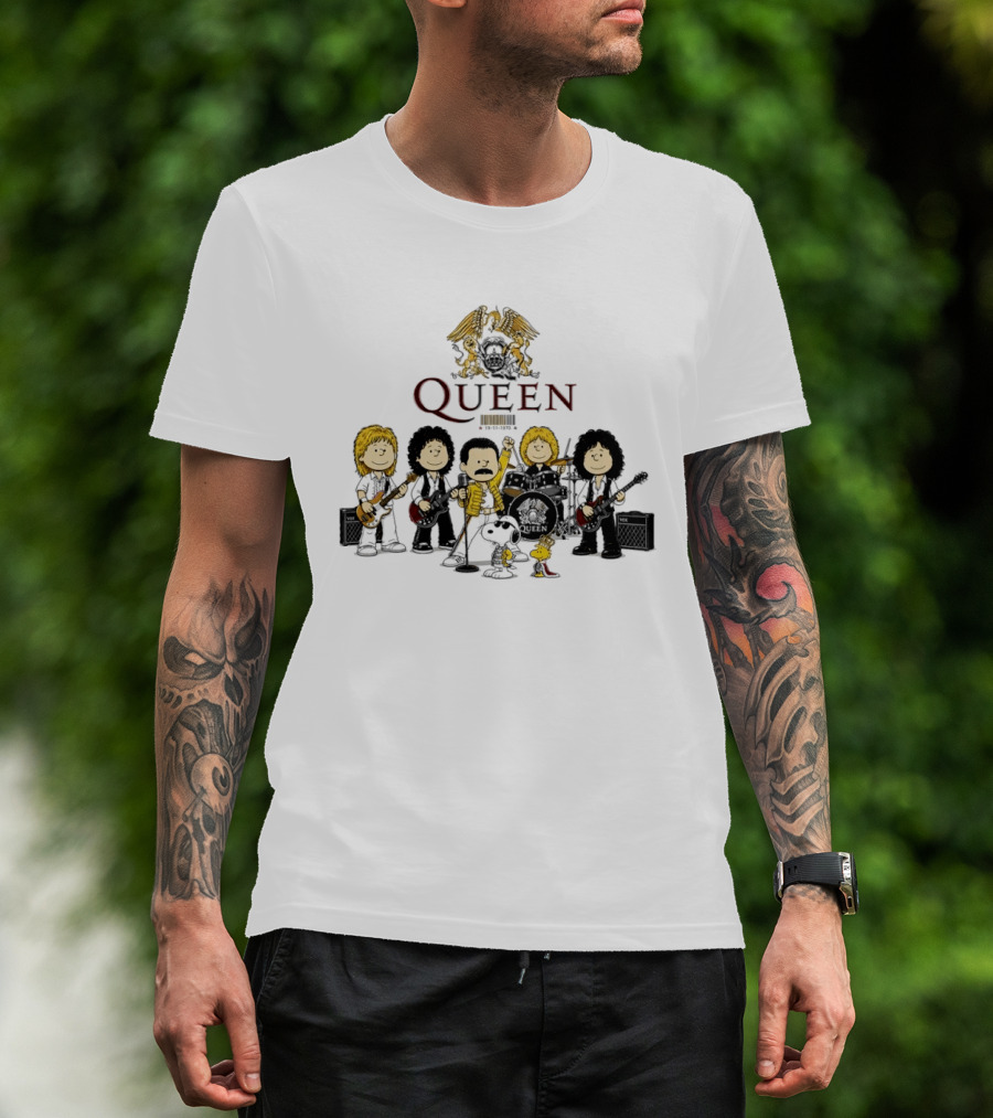 Queen Peanuts Collaboration With Snoopy And Woodstock Cartoon Band Members T-Shirt