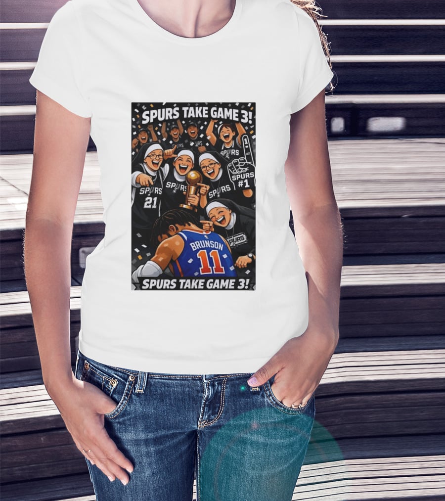 Spurs Take Game 3 Brunson Knicks Celebration Cartoon Nuns Spurs Number One T-Shirt