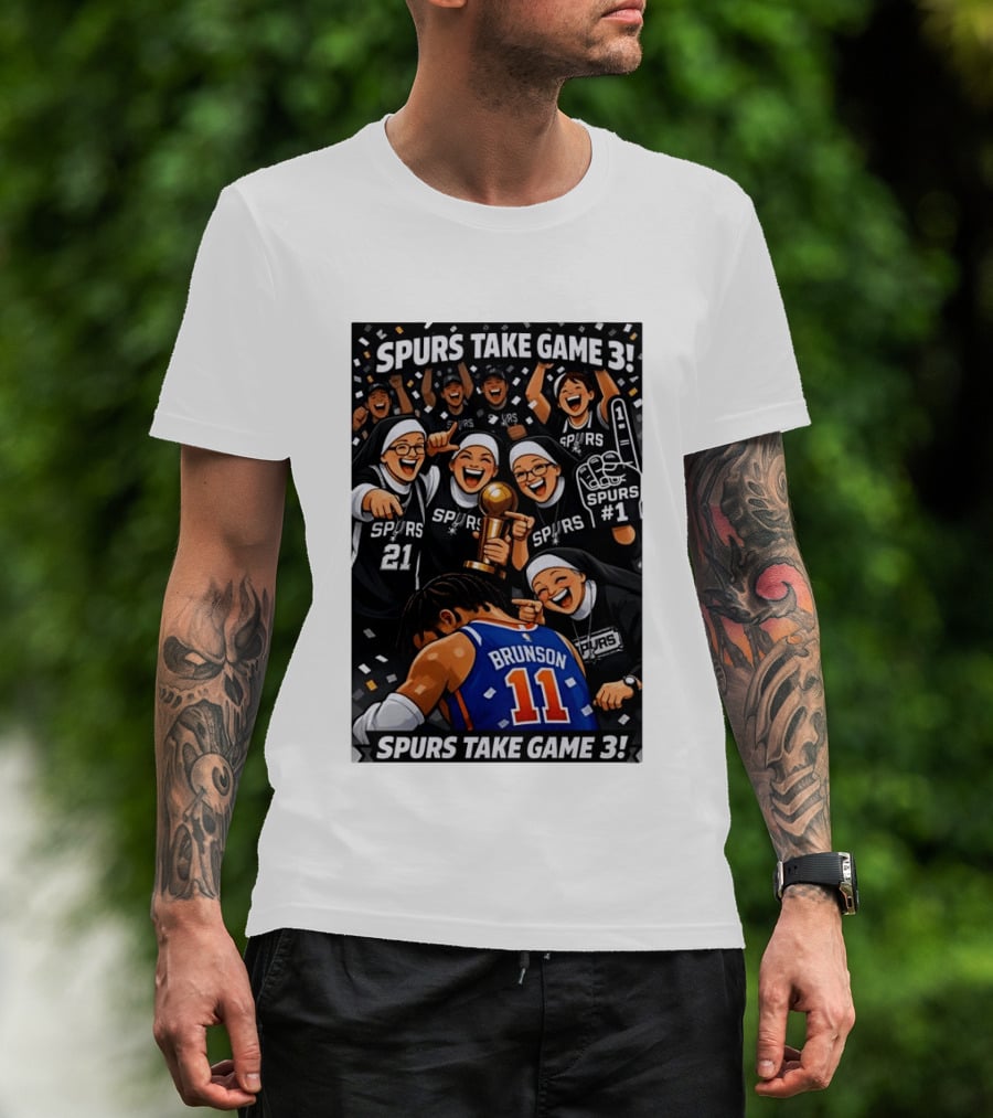 Spurs Take Game 3 Brunson Knicks Celebration Cartoon Nuns Spurs Number One T-Shirt