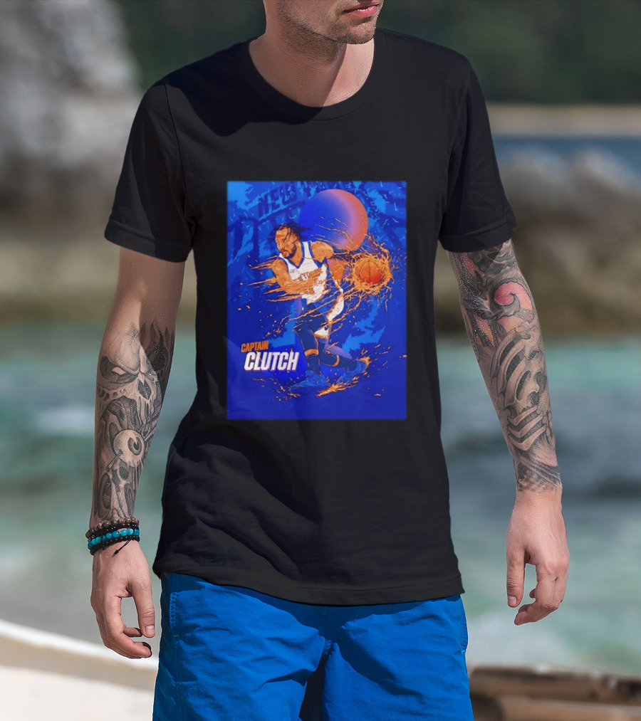 New York Knicks Captain Clutch Jalen Brunson Basketball Flames 2026 T-Shirt