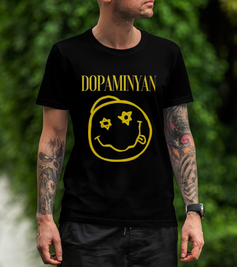 Dopaminyan Star Eyed Smiley Face Yellow T-Shirt
