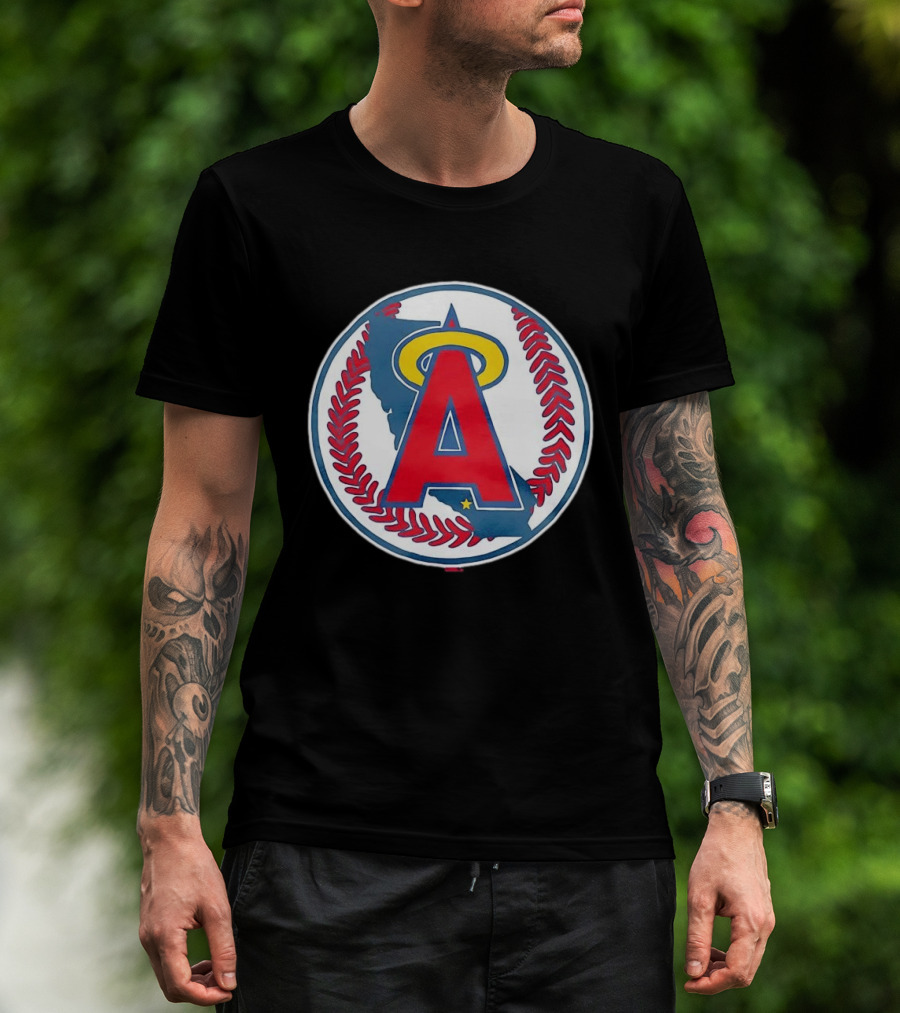 Los Angeles Angels Classic Halo A Baseball Emblem California Map T-Shirt