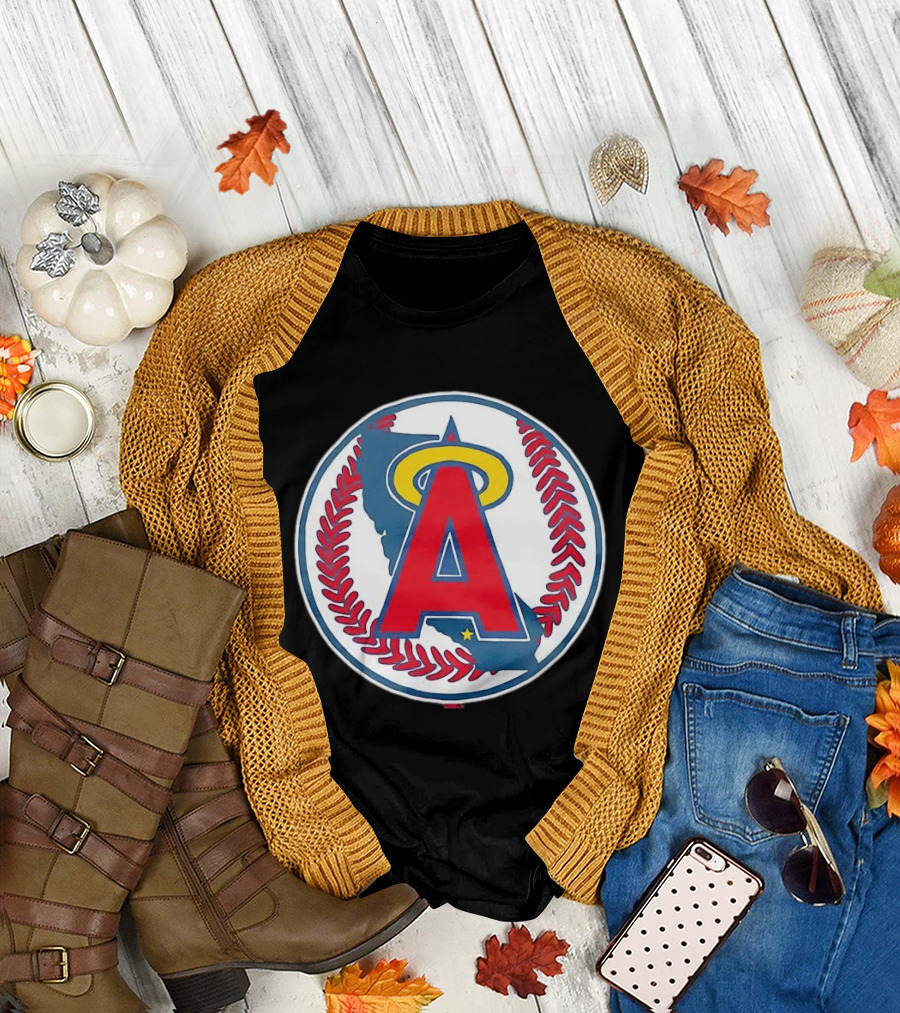 Los Angeles Angels Classic Halo A Baseball Emblem California Map T-Shirt